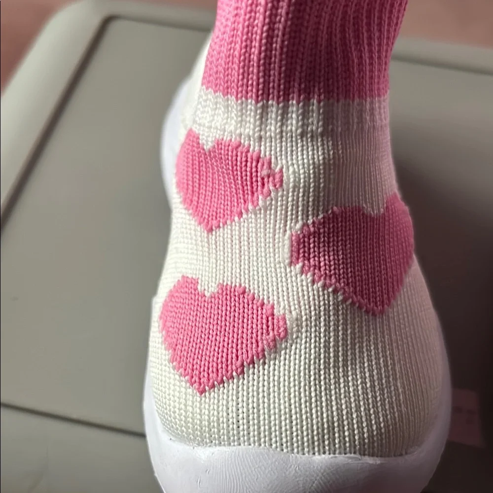 Pink and White Kids Slip-On Shoes with Heart Design